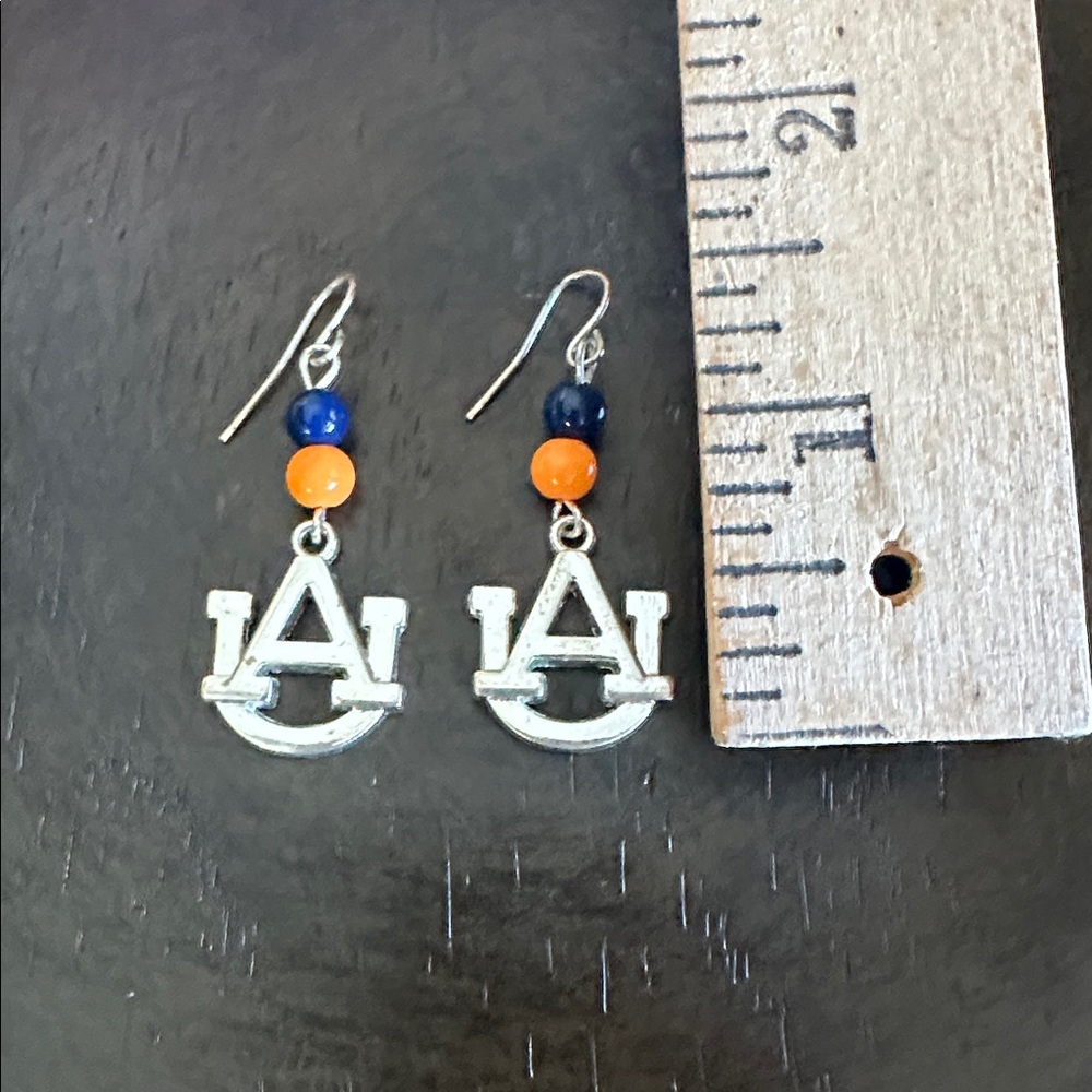 UA AUBURN UNIVERSITY Silver Logo Earrings with Blue and Orange Beads
